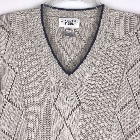 Carroll Reed Vintage Sweater V-Neck Open Knit Linen Cotton Blend Tan Size Medium - Picture 2 of 8